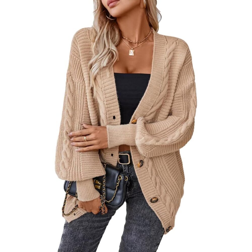 Women's Cable Knit Sweater Chunky Cardigan Medium Oversized Warm Cozy Fashion